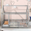 Twin Size Floor Wooden Bed with House Roof Frame, Fence Guardrails,Grey - Korvel