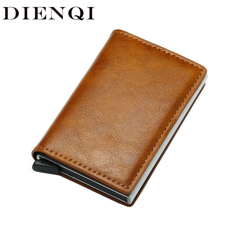 DIENQI Top Quality Wallet Men Money Bag Mini Purse Male Vintage Automatical Aluminium Rfid Card Holder Wallet Small Smart Wallet - Korvel
