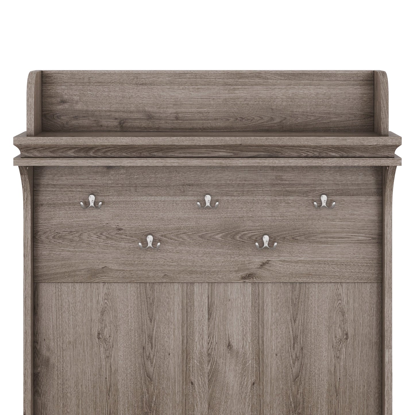 Hall tree with storage desk, entrance desk with drawers and 5 hooks, display rack,Oak - Korvel