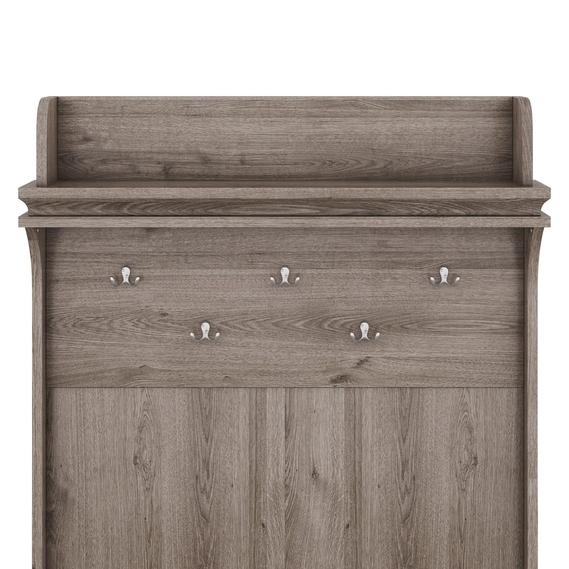 Hall tree with storage desk, entrance desk with drawers and 5 hooks, display rack,Oak - Korvel