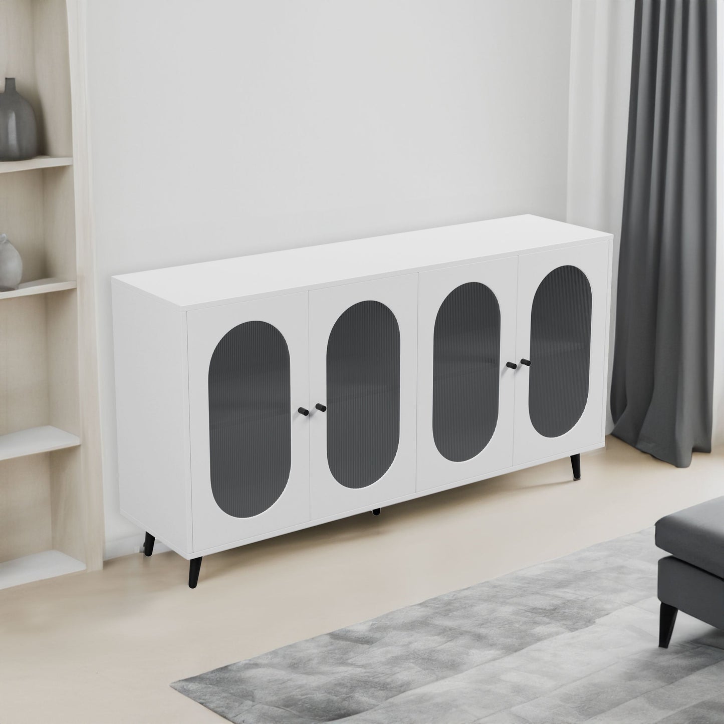 Buffet d'Accent Blanc Moderne avec Portes en Acrylique