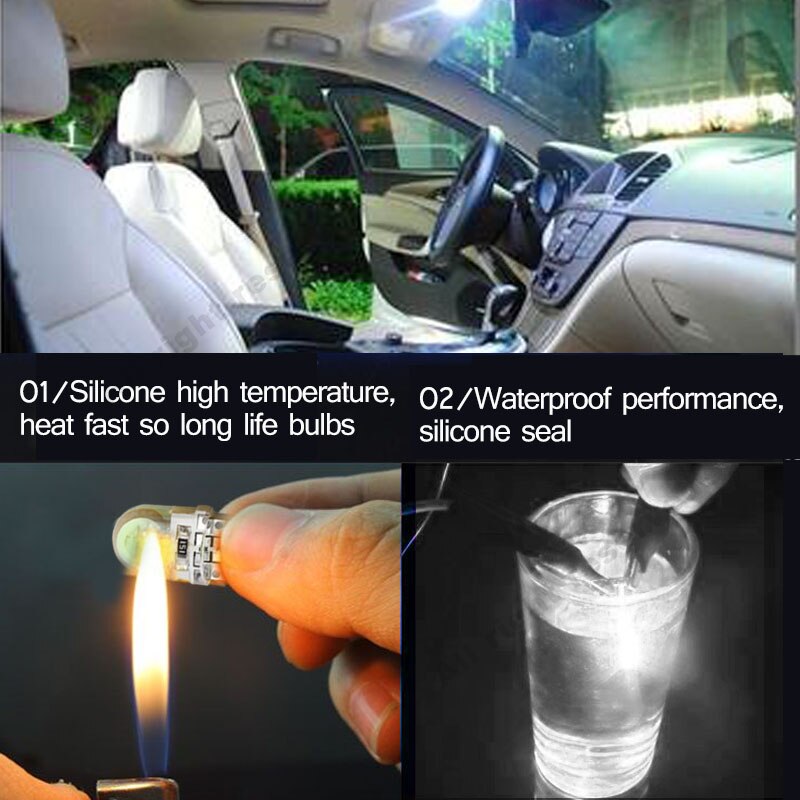 10Pcs Auto T10 Led Cold White 194 W5W LED 168 COB Silica Car Super Bright Turn Side License Plate Light Lamp Bulb DC 12V - Korvel