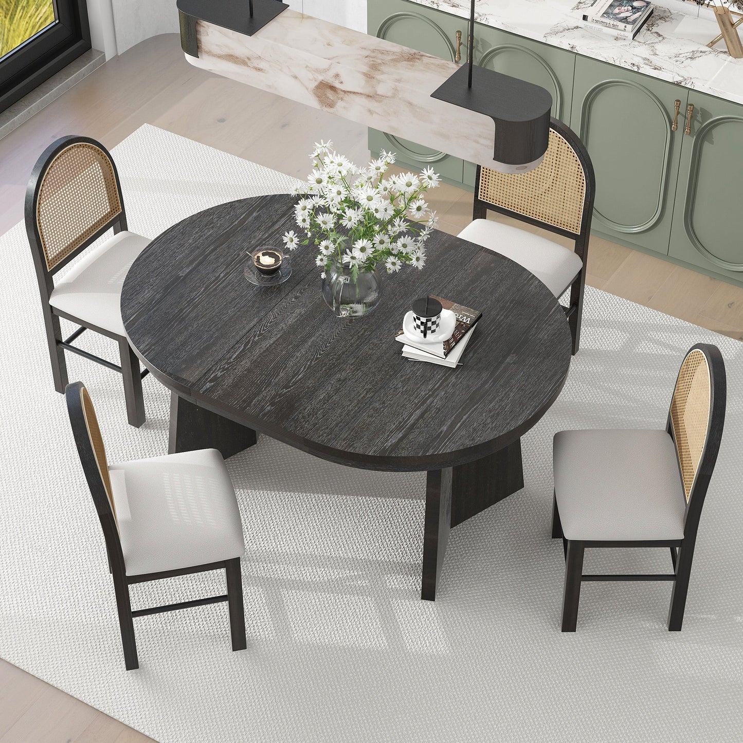 TREXM 5-Piece Retro Dining Set with Expandable Table & Chairs