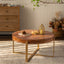 33.86"Modern Retro Splicing Round Coffee Table Fir Wood Table Top with Gold Cross Legs Base(Same SKU:W757126236) - Korvel