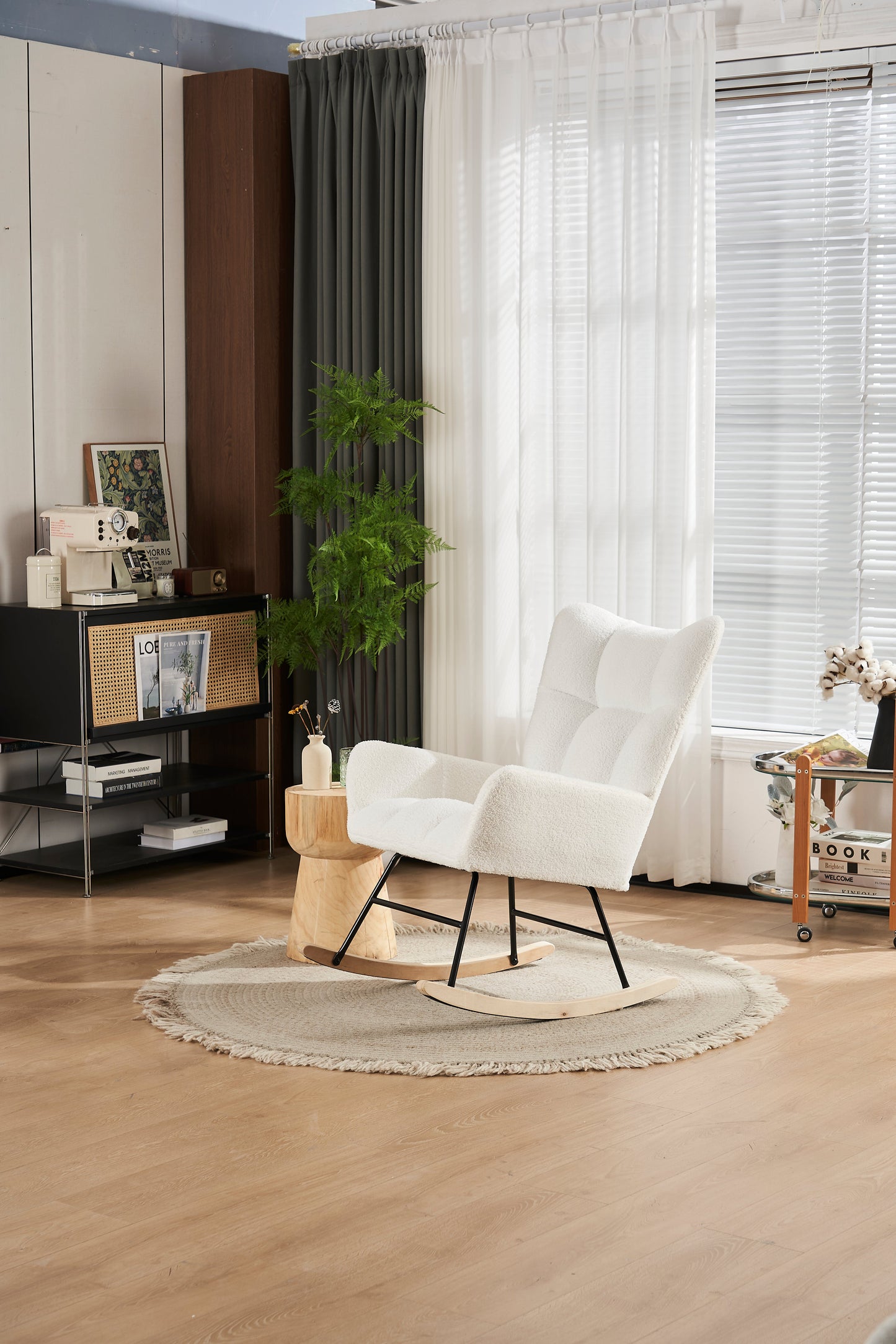 Premium Nursery Rocking Chair with Teddy Fabric Cushion