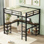 Full Metal Loft Bed with Desk and Shelves, Loft Bed with Ladder and Guardrails, Loft Bed Frame for Bedroom, Black - Korvel