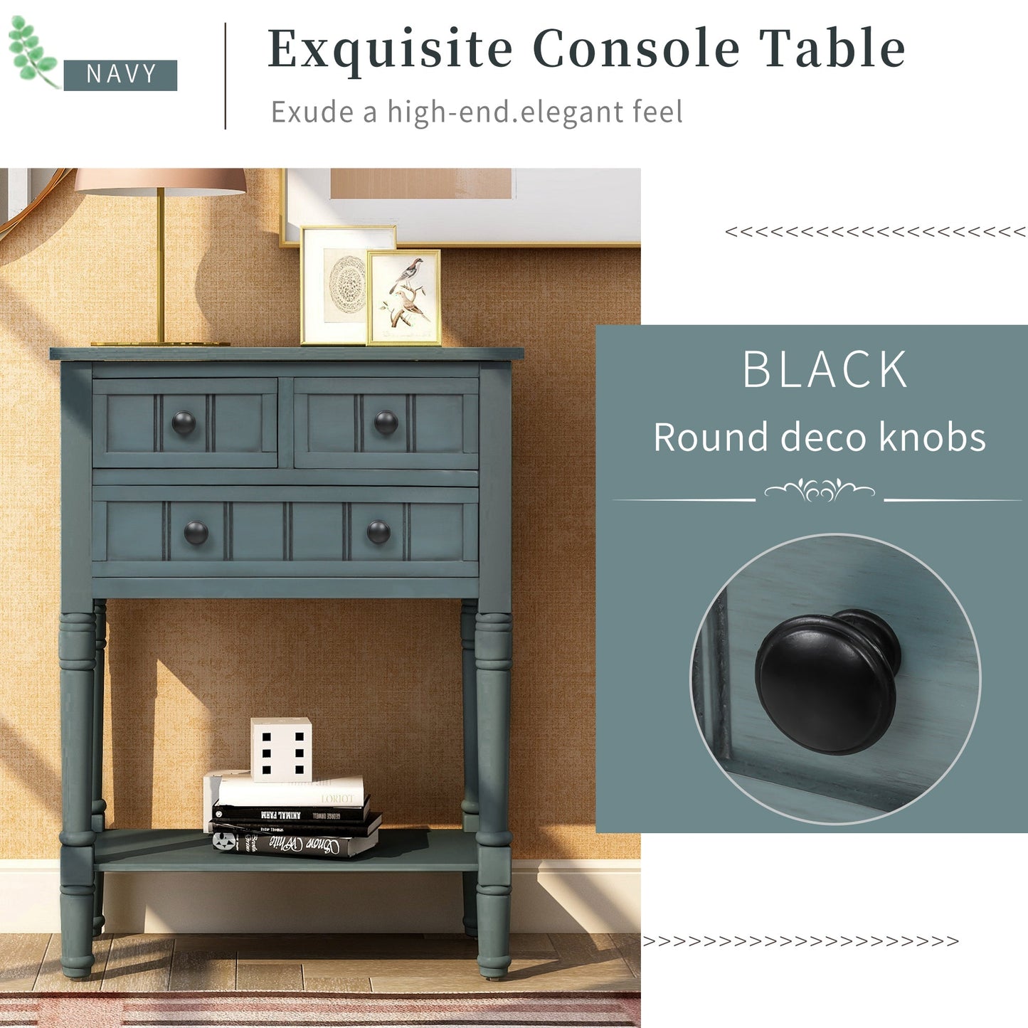 Mesa Consola Estrecha TREXM - Mesa de Sofá Slim con Cajones de Almacenamiento (Marino)