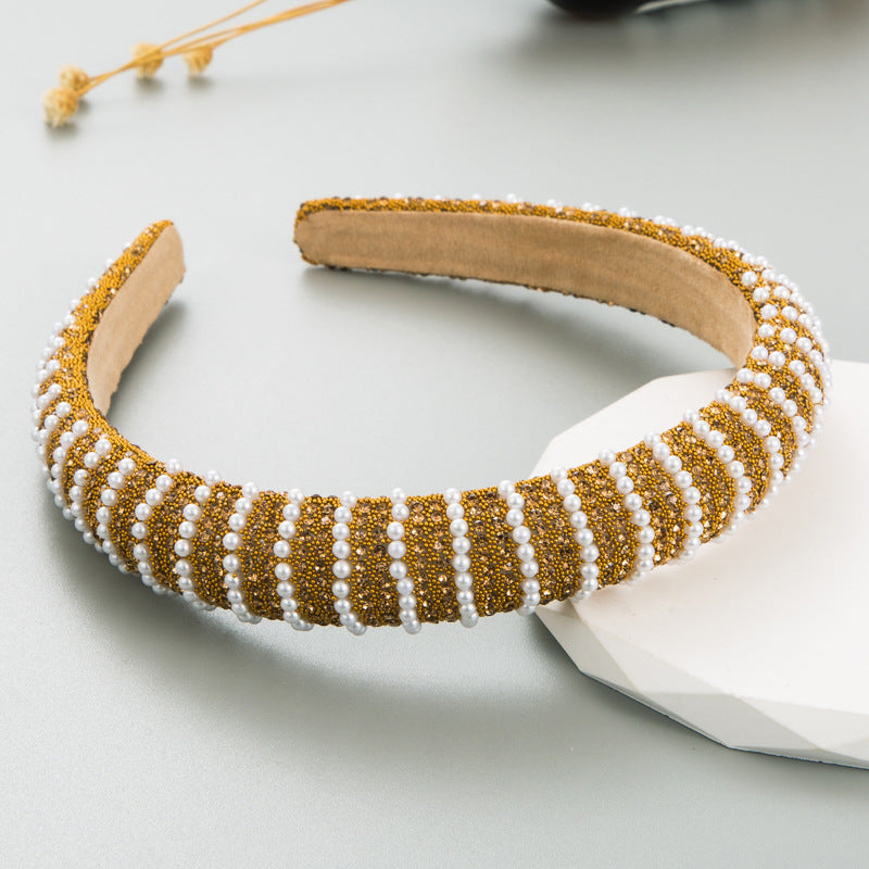 New Full Diamond Headband Pearl Rhinestone Fashion Headband Versatile Hair Accessories For Going Out - Korvel