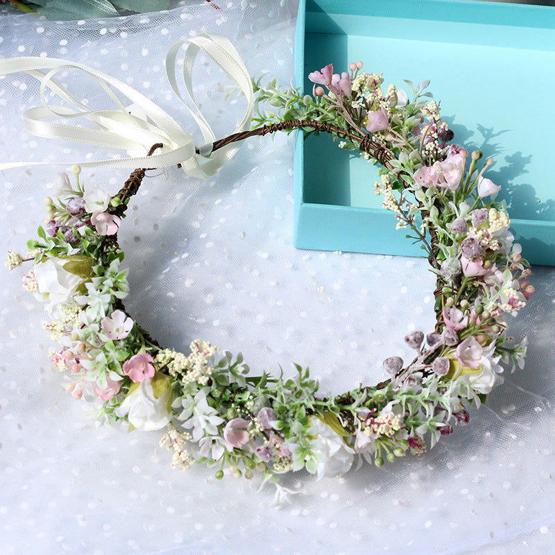 Ancient style girl Hanfu headwear simulation full sky star small floral headband forest princess bridal wreath - Korvel