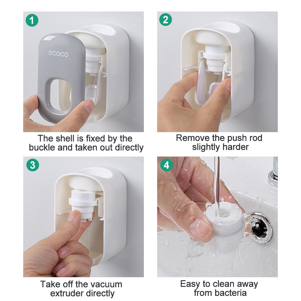 Automatic Toothpaste Dispenser Squeezers Toothpaste Tooth Dust-proof Toothbrush Holder Wall Mount Stand Bathroom Accessories Set - Korvel