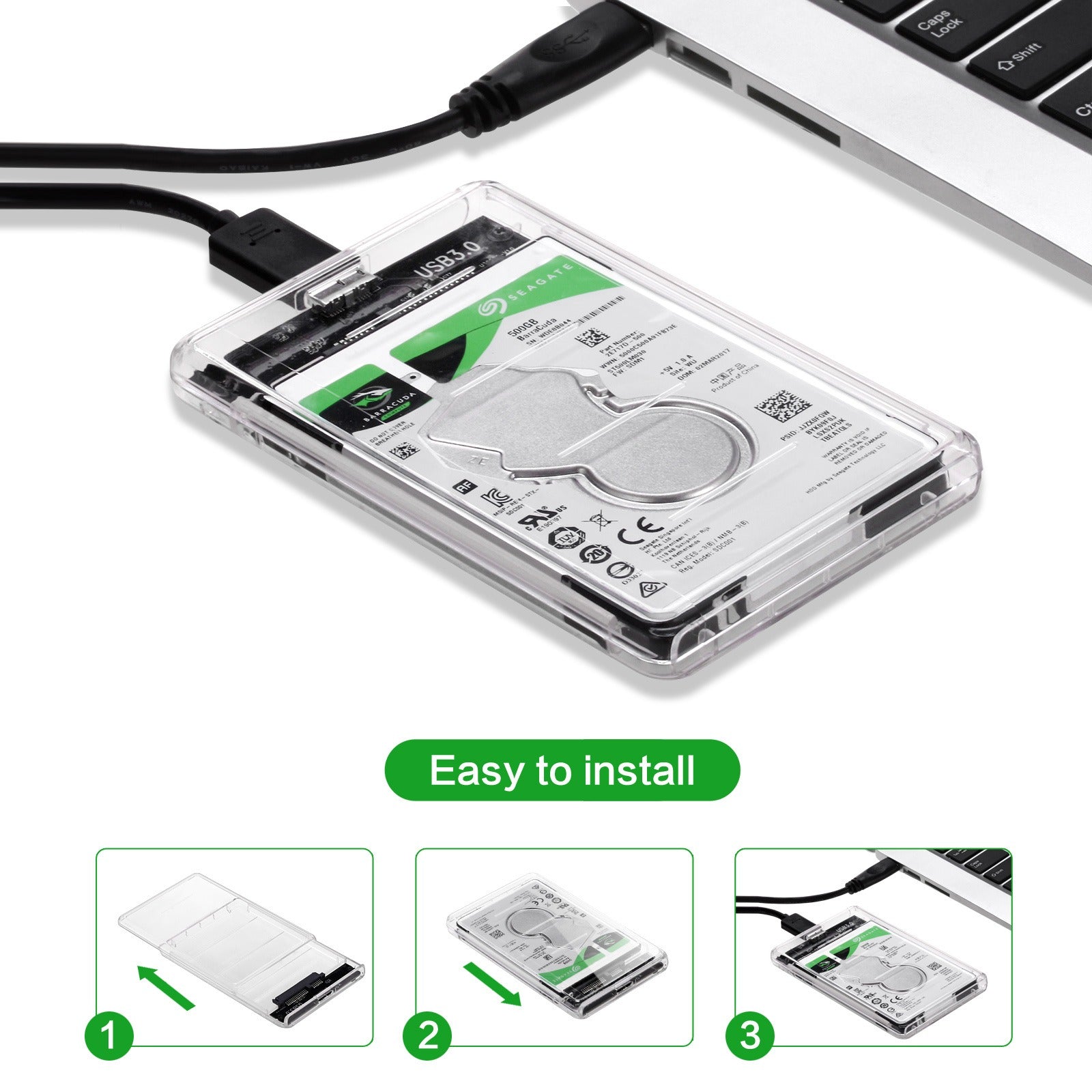 2.5-inch tool free transparent hard drive case 3.0 notebook external portable hard drive case 3.0 SSD - Korvel