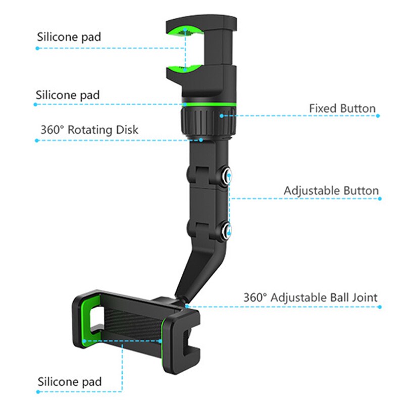 Car Phone Holder Multifunctional 360 Degree Rotatable Auto Rearview Mirror Seat Hanging Clip Bracket Cell Phone Holder for Car - Korvel