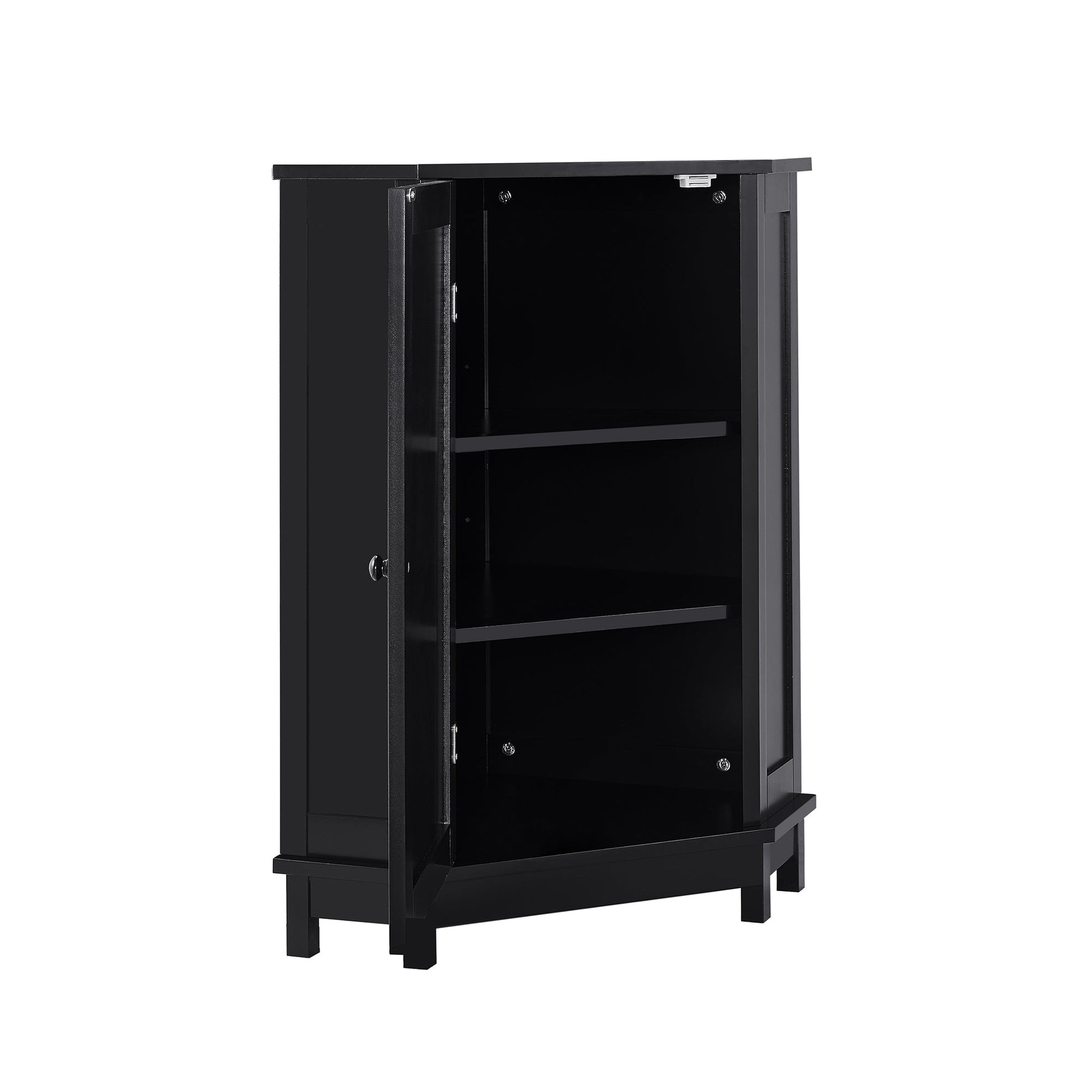 Black Bathroom Cabinet Triangle Corner Storage Cabinet with Adjustable Shelf Modern Style MDF Board - Korvel