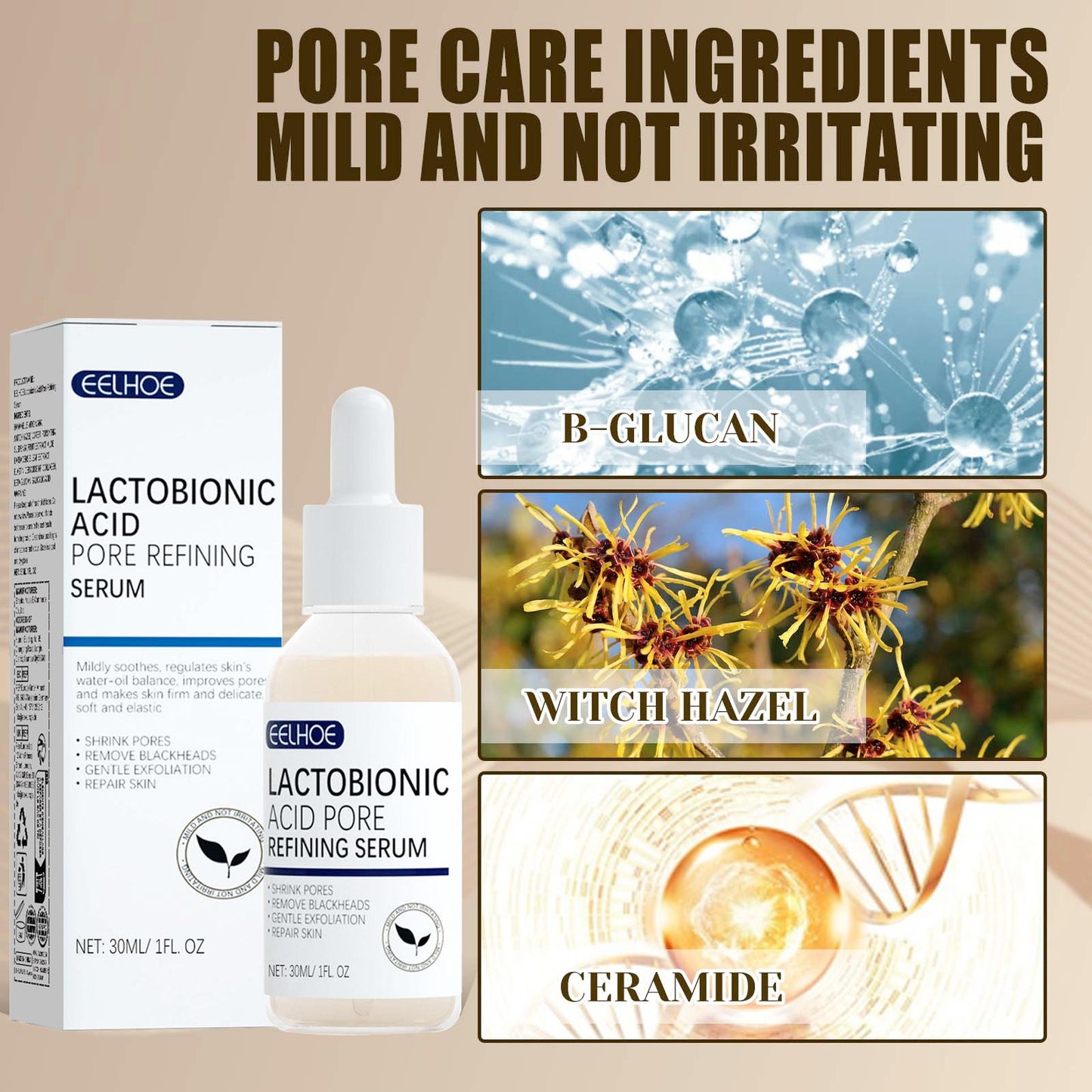 Lactosyl Acid Pore Narrowing Essence Skin Elastic Delicate Cleansing Blackhead Skin Care Essence - Korvel