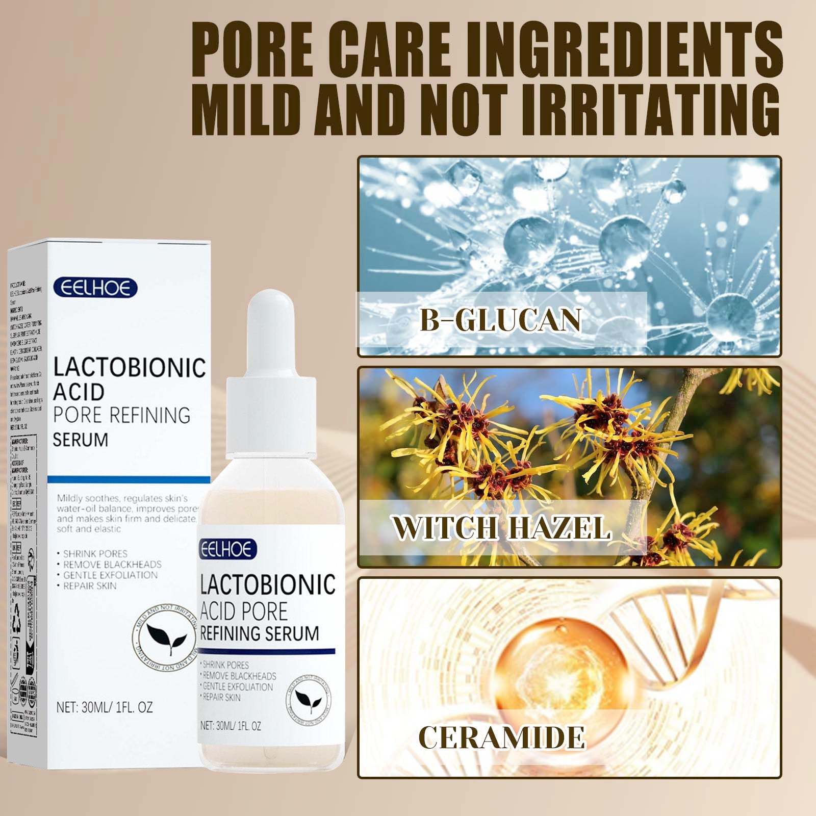 Lactosyl Acid Pore Narrowing Essence Skin Elastic Delicate Cleansing Blackhead Skin Care Essence - Korvel