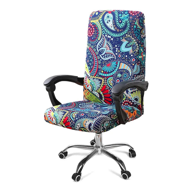 Stretch Printed Computer Office Chair Covers Soft Fit Universal Desk Rotating Slipcovers Removable Washable Anti-Dust Spandex - Korvel