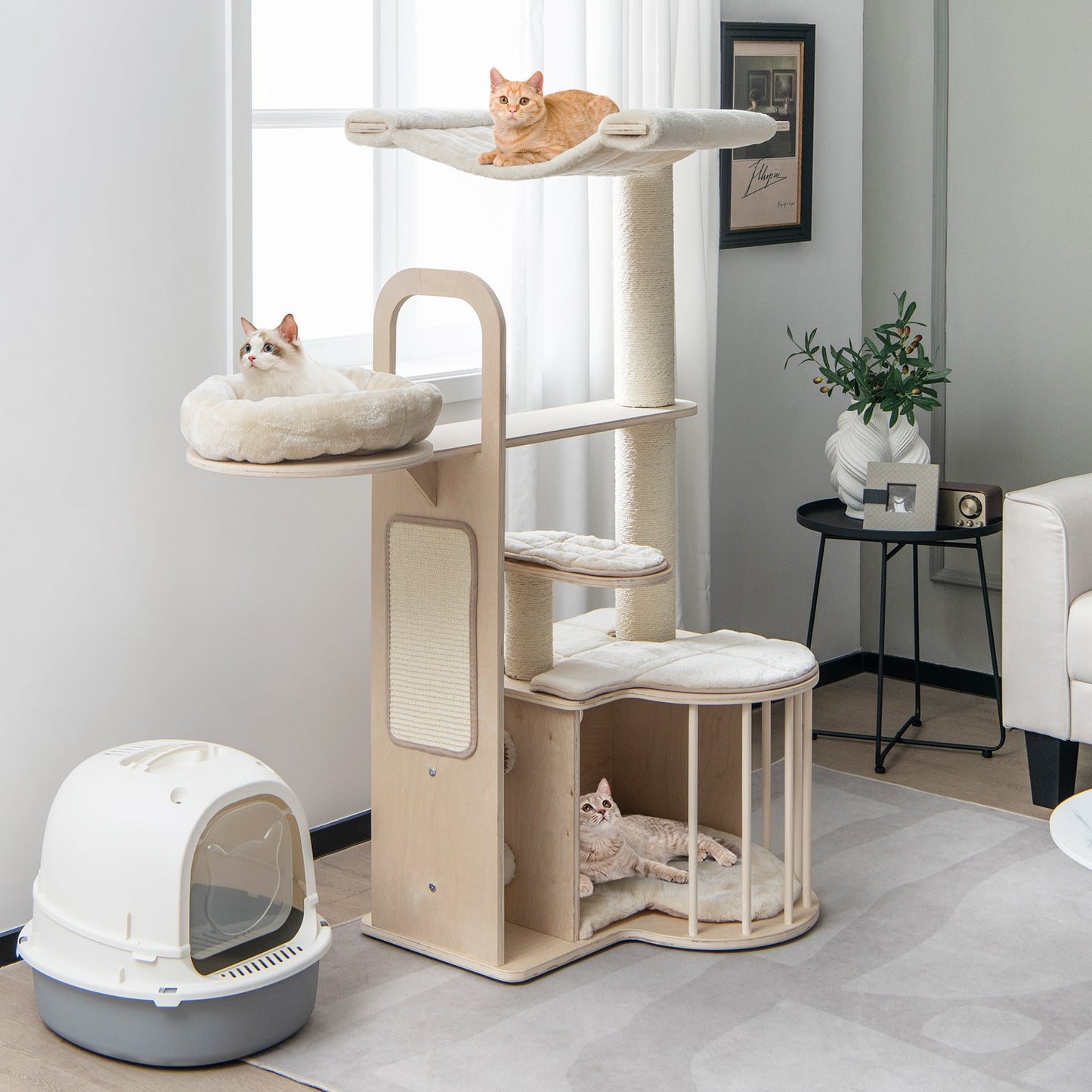Arbre à chat multi-niveaux de 55 pouces avec coussins lavables