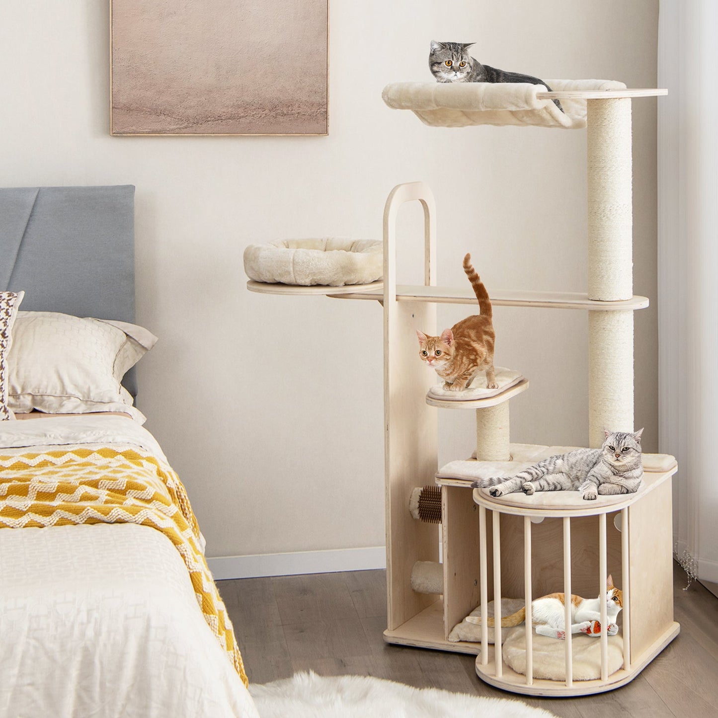 Arbre à chat multi-niveaux de 55 pouces avec coussins lavables