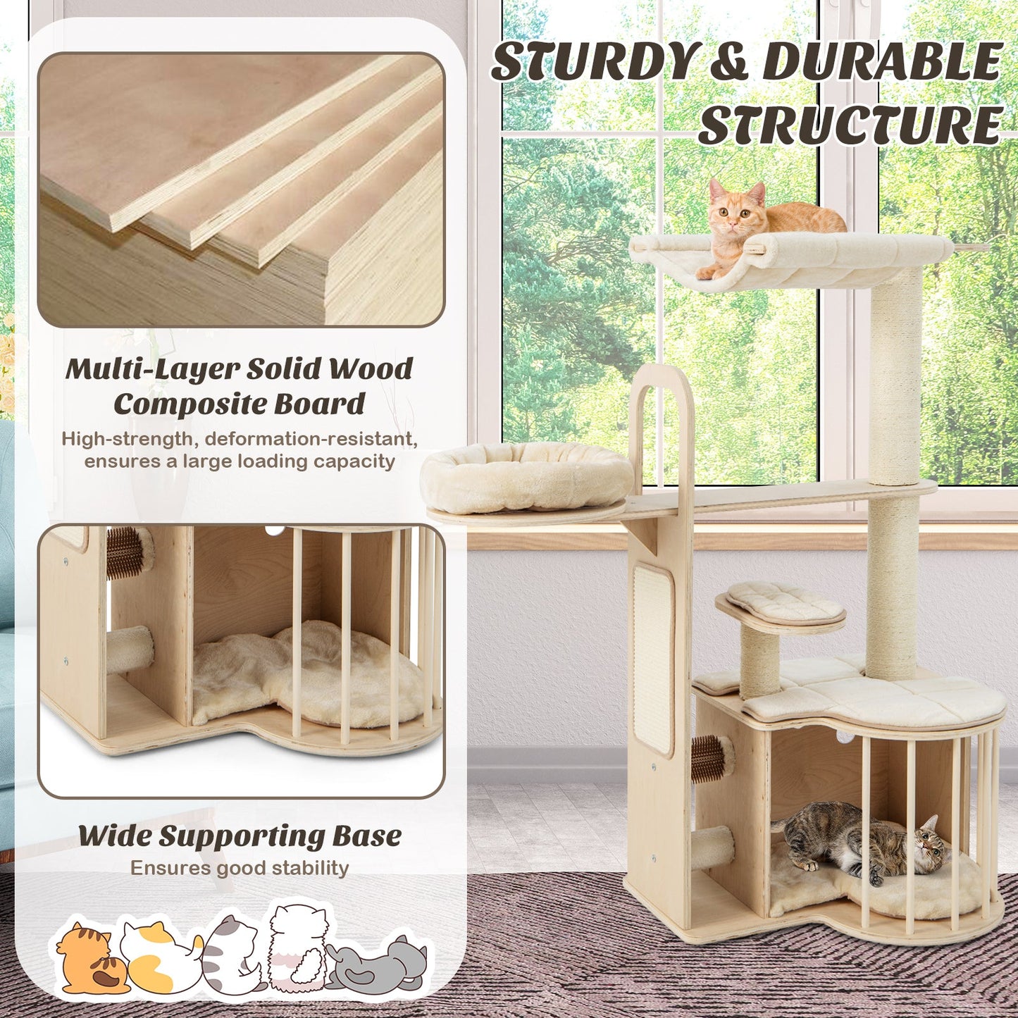 Arbre à chat multi-niveaux de 55 pouces avec coussins lavables