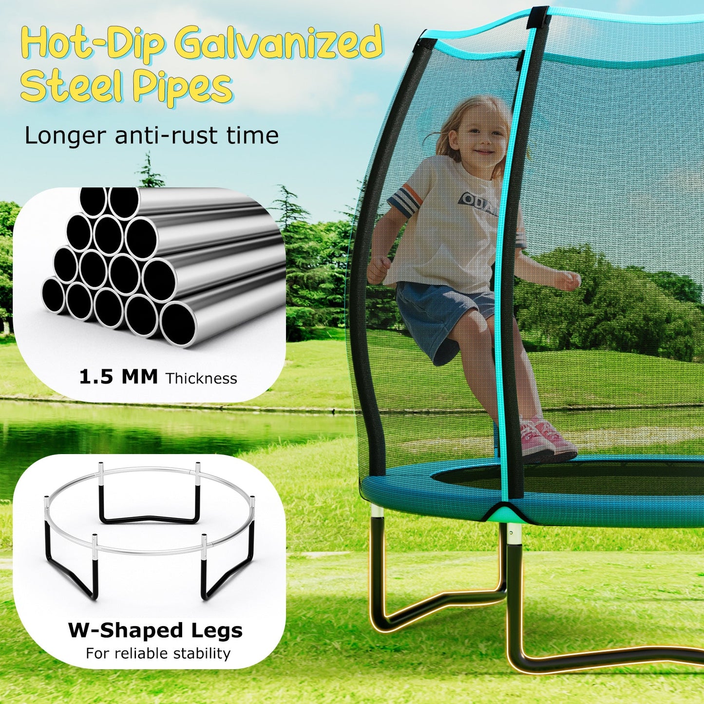 Trampoline Mini de 55 Pouces pour Enfants avec Enceinte de Sécurité - Bleu
