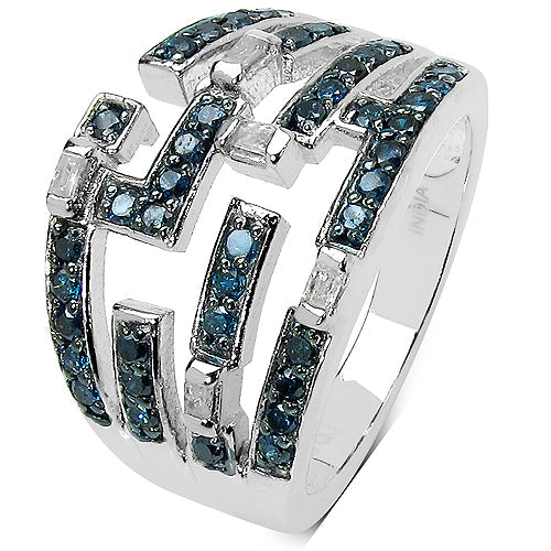 0.59 Carat Blue & White Diamond Sterling Silver Engagement Ring