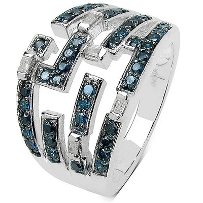 Bague de fiançailles en argent sterling avec diamants bleus et blancs de 0,59 carat