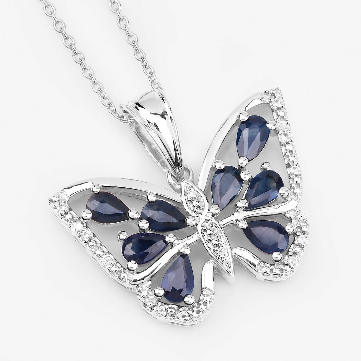 Pendentif en saphir bleu véritable de 1,67 carat et zircon blanc en argent sterling