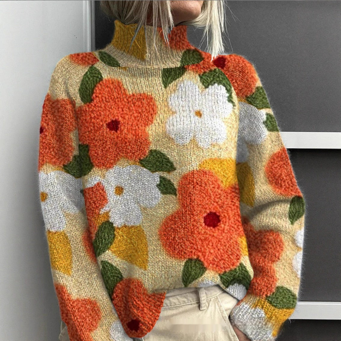 Elegant Christmas Abstract Print Cardigan for Women