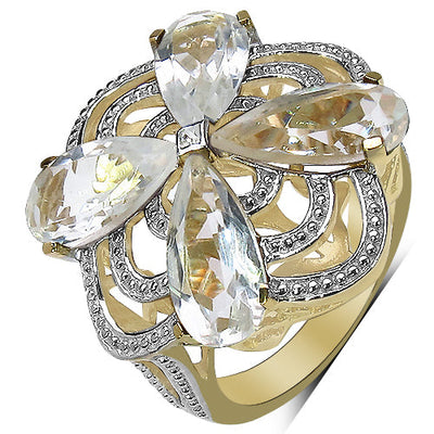 14K Yellow Gold Plated Crystal Quartz & Diamond Ring