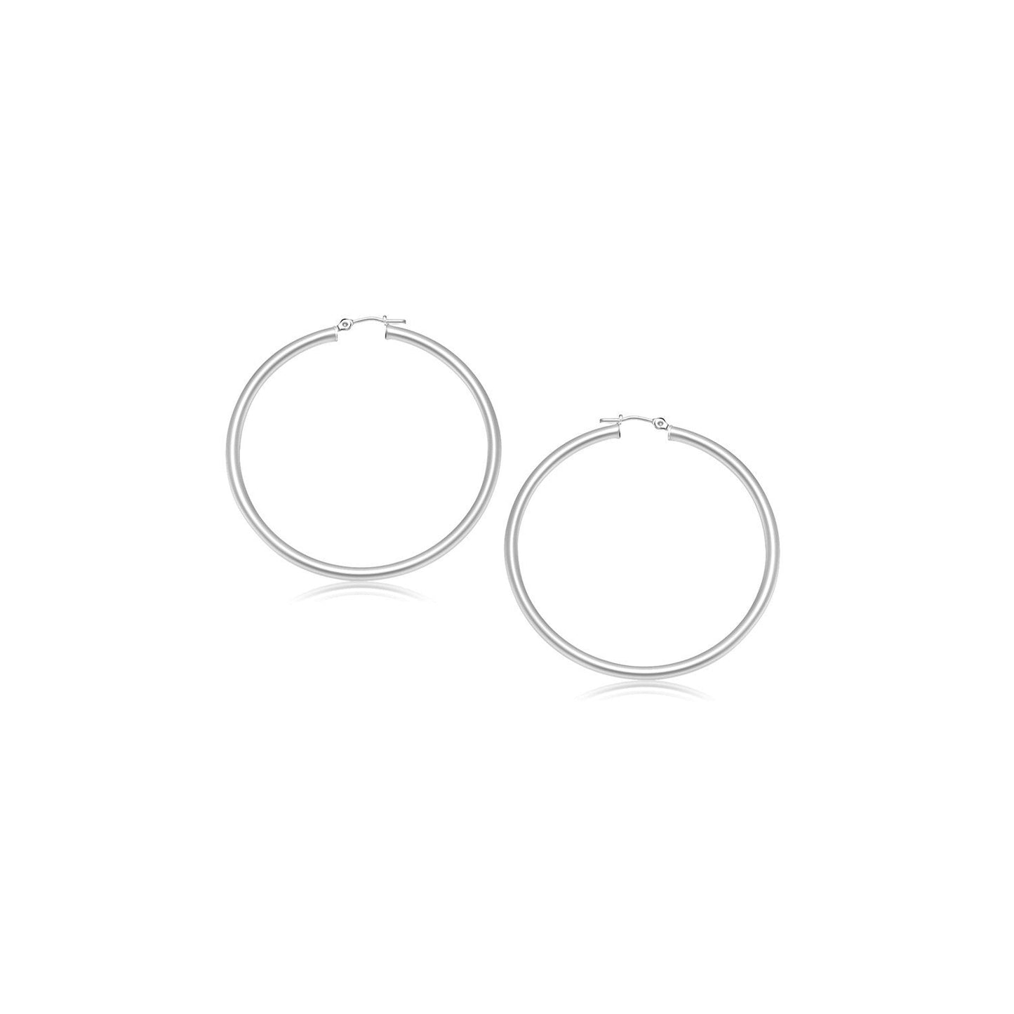 Pendientes de aro pulidos de oro blanco de 14k - 15 mm