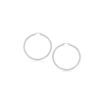 Pendientes de aro pulidos de oro blanco de 14k - 15 mm