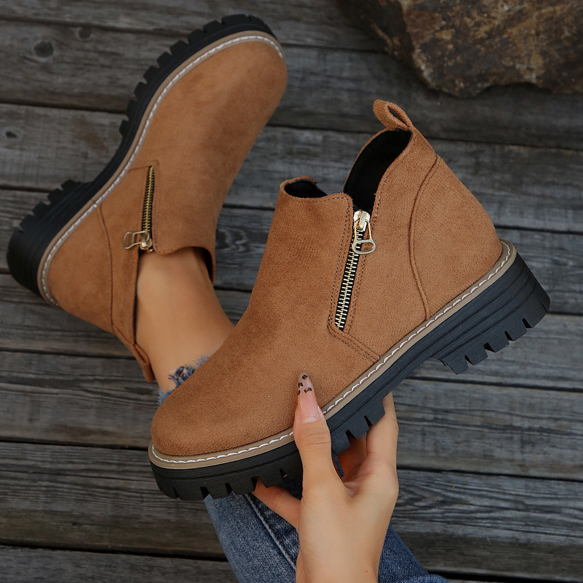 Botas de Tobillo de Ante Chic con Cremallera Lateral para Mujeres