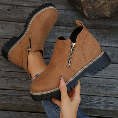 Botas de Tobillo de Ante Chic con Cremallera Lateral para Mujeres