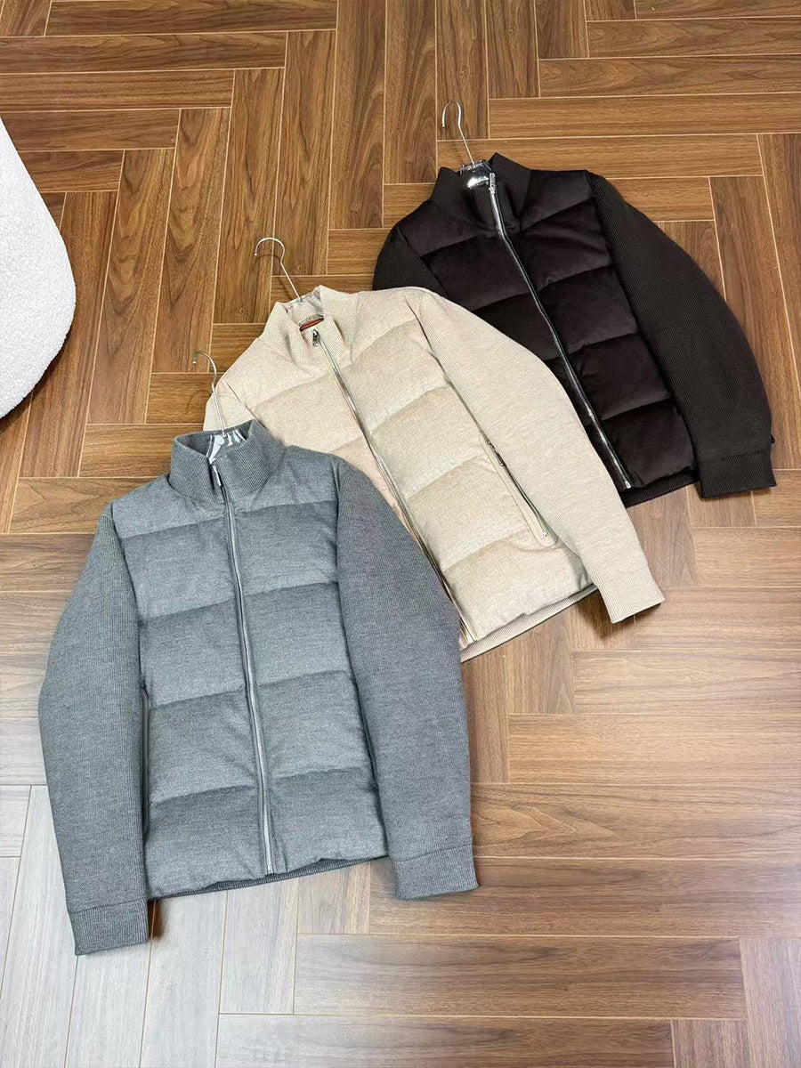 Stylish Wool Knit Patchwork White Duck Down Jacket