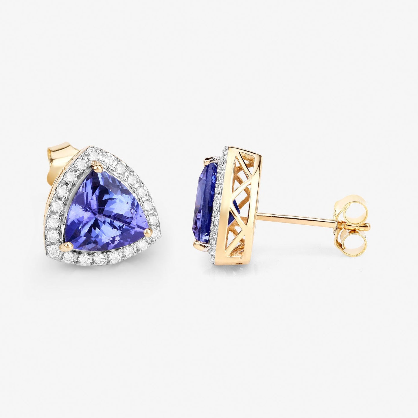 Boucles d'oreilles en tanzanite véritable de 3,82 carats et diamants blancs en or 14K