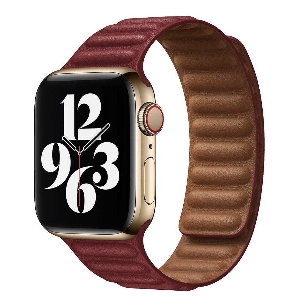 Suitable For iwatch8 Watchband S7 SE 6/5/43 Magnetic Suction New Leather Loopback Chain Apple Watch Wristband - Korvel