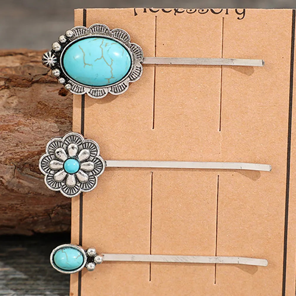 3 PCS/Set Artificial Turquoise Hair Pins - Korvel