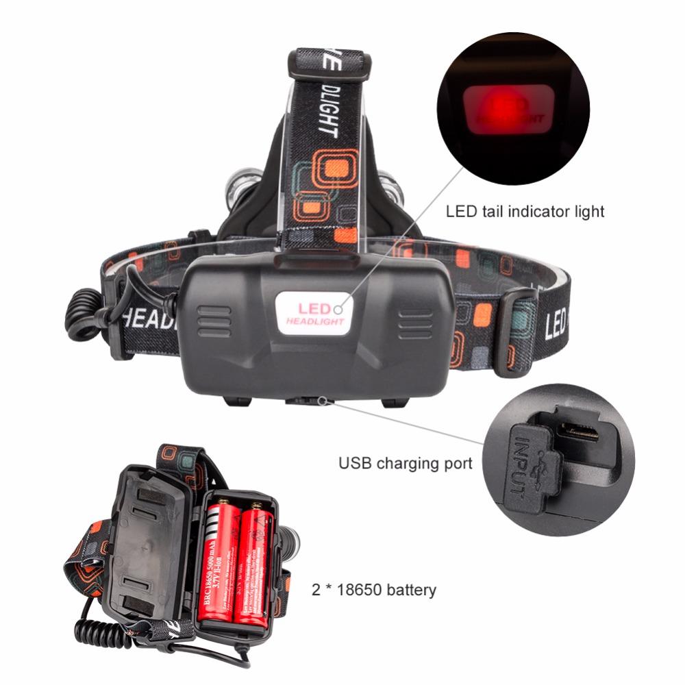 Lampe frontale LED XML T6 de 12000 lumens avec chargement USB