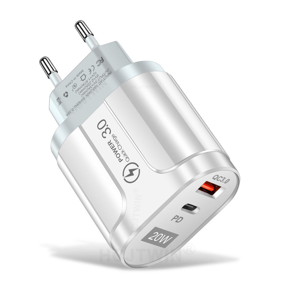 PD20W Mobile Fast Charging Charger 5V4A US, European, and British Standard Speed Matching Device PD+QC3.0 Travel Charging Head - Korvel