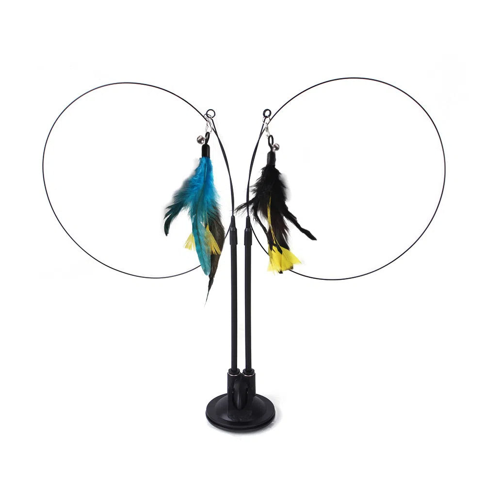 Suction cup cat toy stick that can be attached and held with steel wire multi head interchangeable cat toy and pet supplies - Korvel