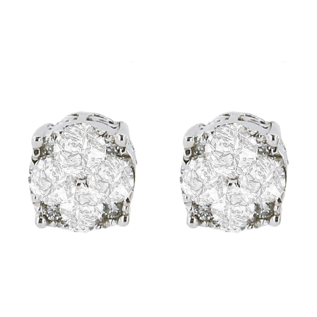Pendientes de Stud de Diamante en Clúster de Plata Esterlina .925