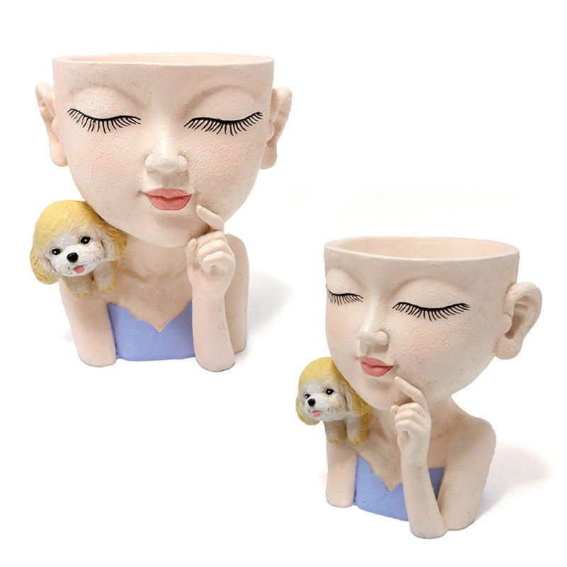 Creative resin succulent potted plant decoration for girl's puppy flower pot - Korvel