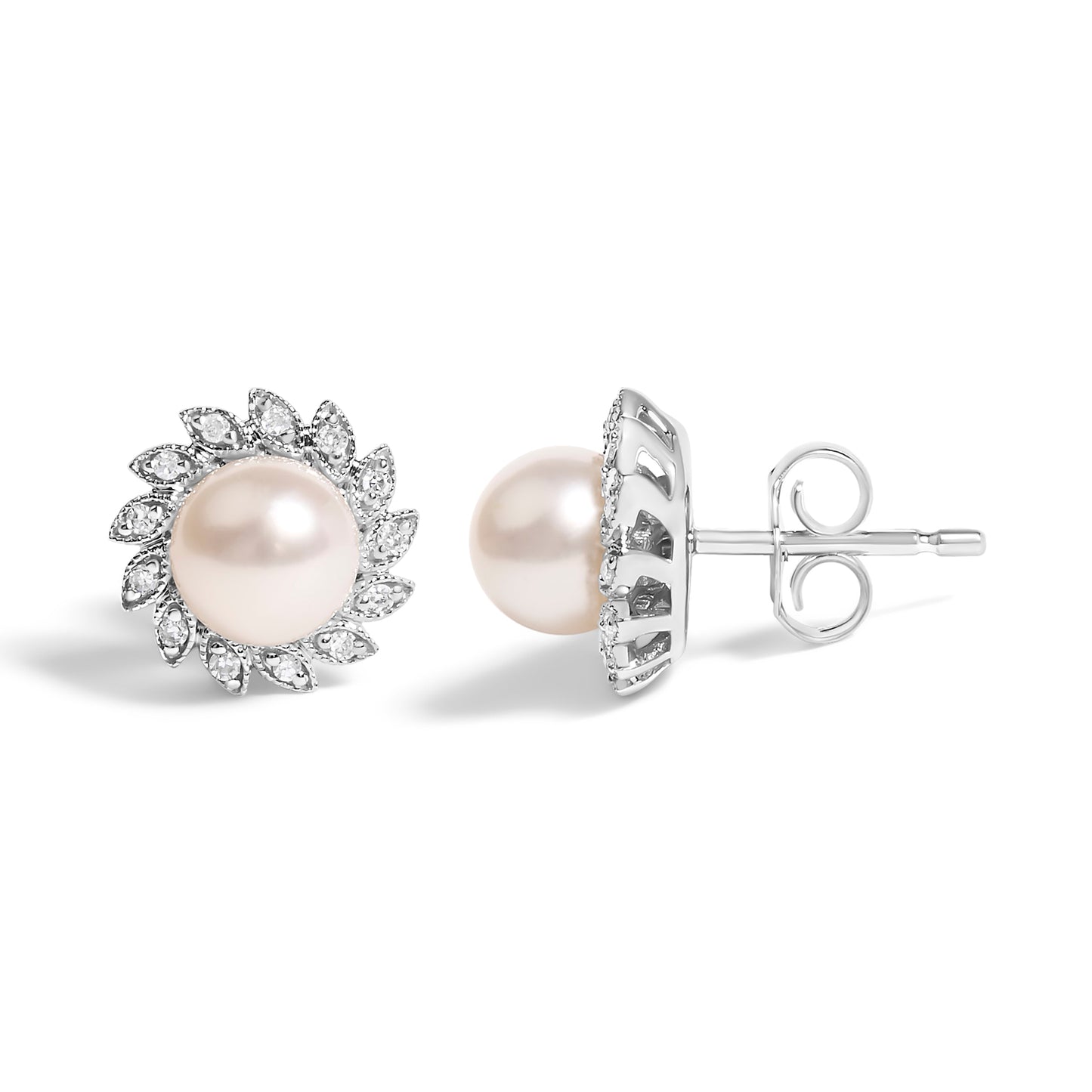 Pendientes de perlas y diamantes en halo de oro blanco de 10 quilates