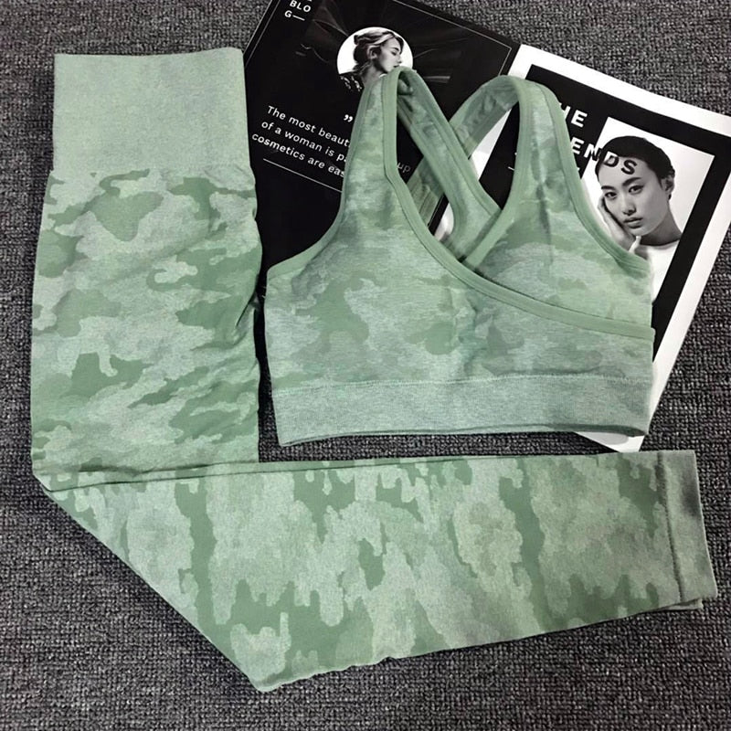 Ensemble de yoga camouflage pour femmes 2PCS - Vêtements de sport premium