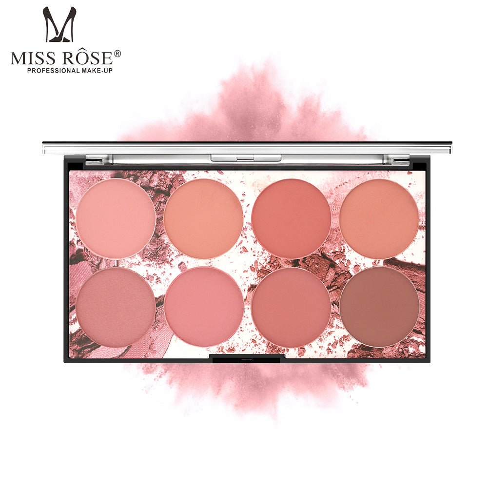 Miss Rose Eight Color Blush Palette Matte Long Lasting Sun Red Natural Skin Tone Nude Makeup Portable Blush Rouge Palette - Korvel
