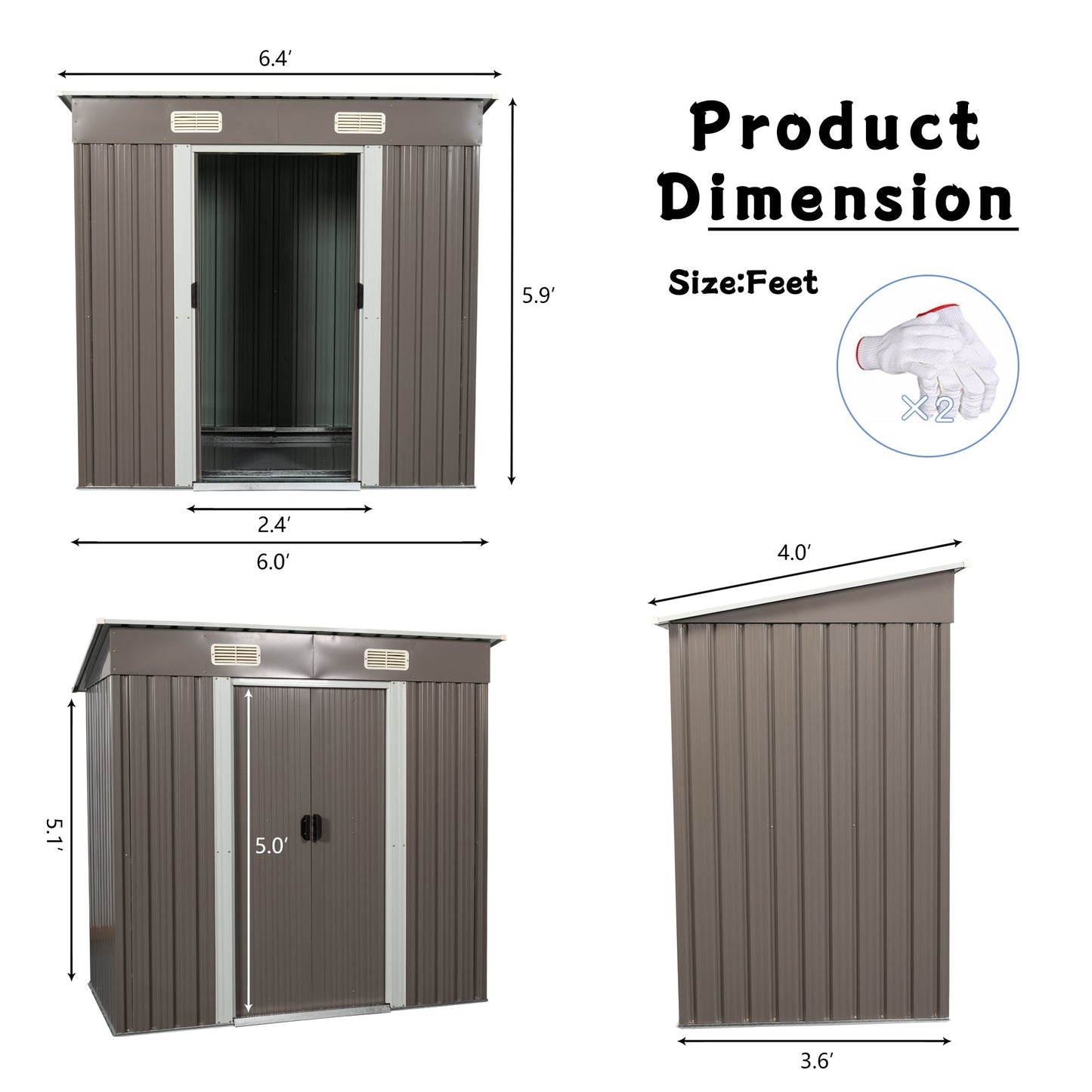 6ft x 4ft Premium Outdoor Metal Storage Shed