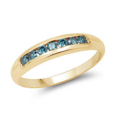 14K Yellow Gold Plated Blue Diamond Engagement Ring