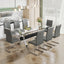 Dining table Modern tempered glass dining table Large modern office desk with silver plated metal legs and MDF crossbars - Korvel