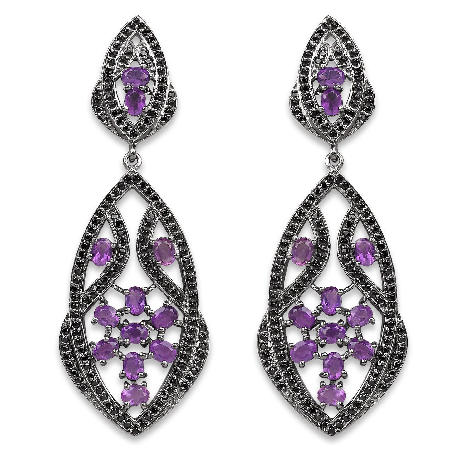 5.74 Carat Genuine Amethyst and Black Spinel Earrings