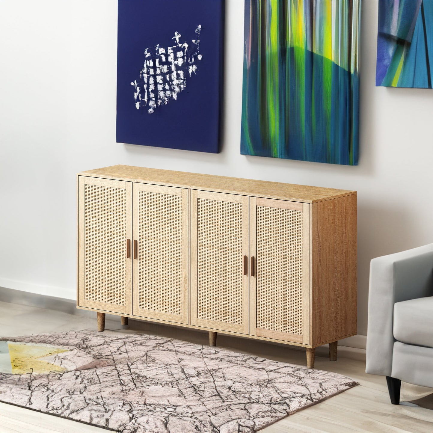 62.20"Elegant and Functional 4-Door Rattan Decorative Storage Cabinet,for Bedroom,Living Room,Office,Easy Assembl - Korvel